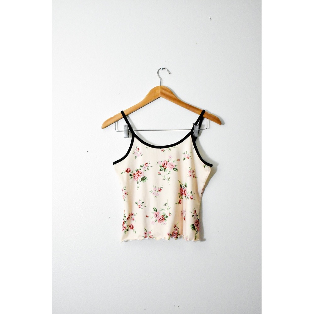 Cami Top Women S Cream Floral Excellent Lettuce Hem Contrast Trim‎